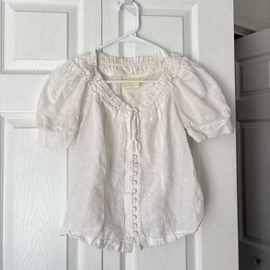 Maeve by Anthropologie Winifred White Linen Blend Puff Sleeve Blouse. Size 2.